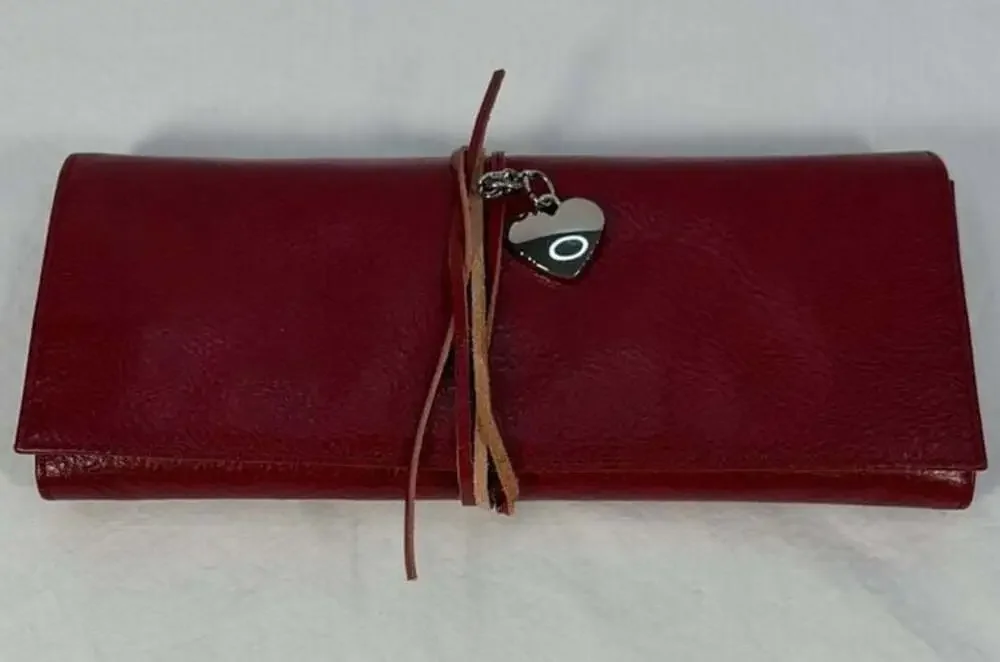 Things Remembered Vintage Red Leather Folding Wallet Case with Tie String 9x4